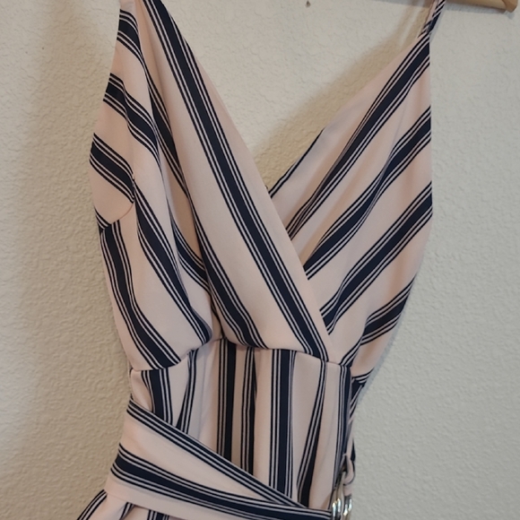 Jumpsuit Romper Long M Pink Blue Strip Lined Halter Top - Picture 7 of 12
